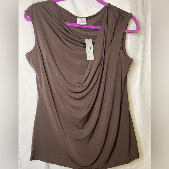NWT Worthington Chocolate Brown Boat Neck Asymmetrical Sleeveless Petite Size M - Picture 2 of 6